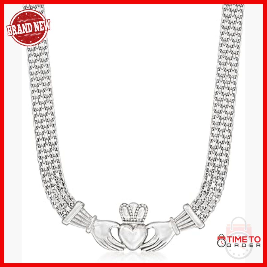 Sterling Silver Claddagh Necklace 18 Inch Chain Lobster Clasp
